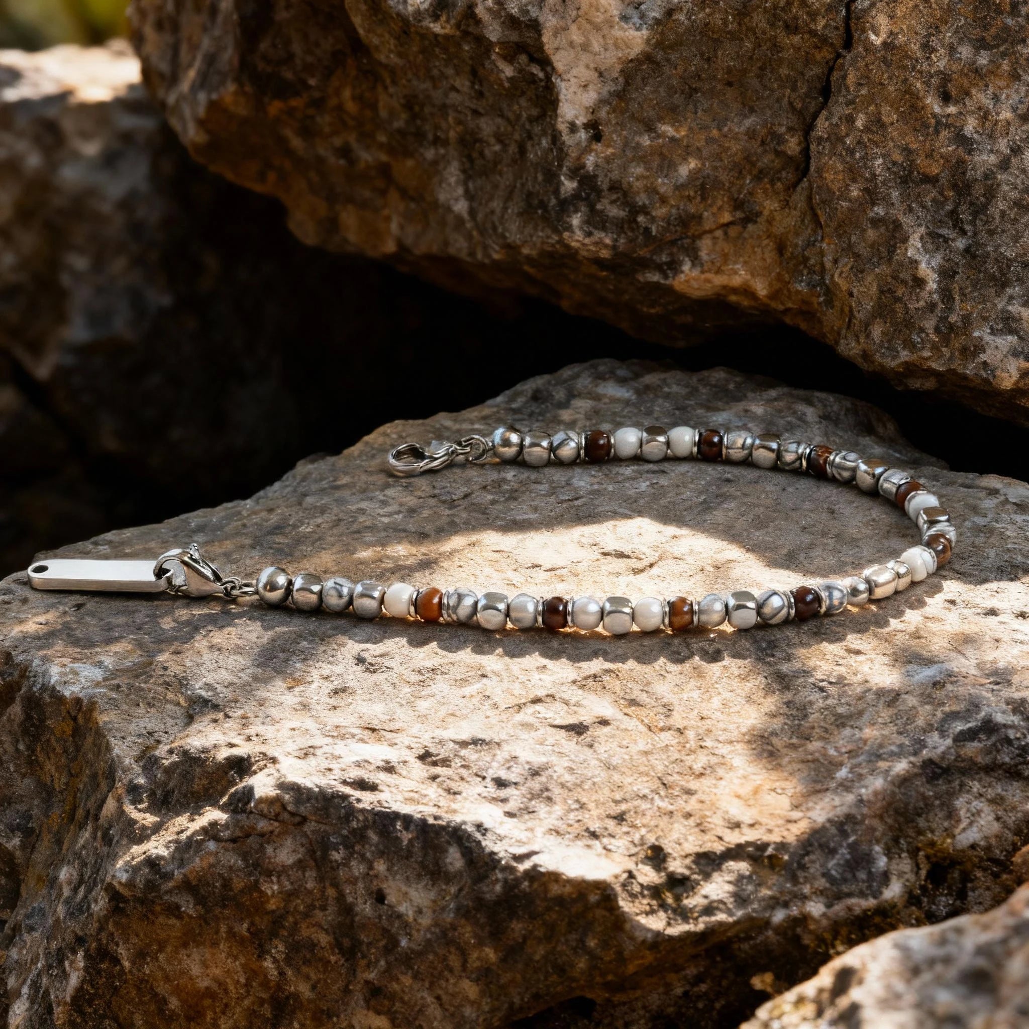 Tiger’s Eye & Turquoise Stainless Steel Bead Bracelet – Modern Minimal Style – | Metta Jewelry