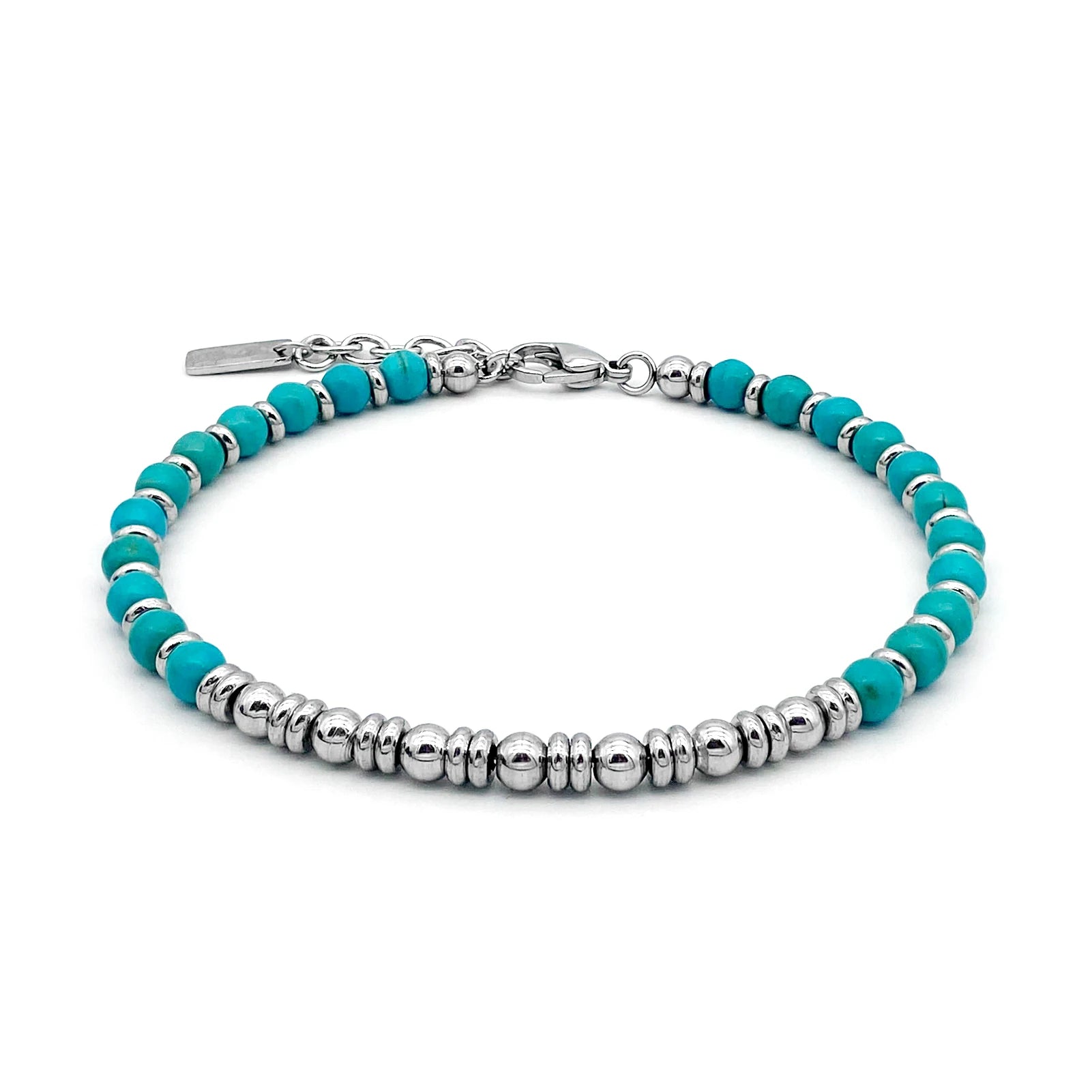 Natural Stone & Stainless Steel Classic Bead Bracelet Collection – Turquoise | Metta Jewelry