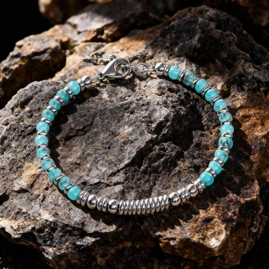 Turquoise & Disc Stainless Steel Bead Bracelet – Modern Minimal Style – | Metta Jewelry