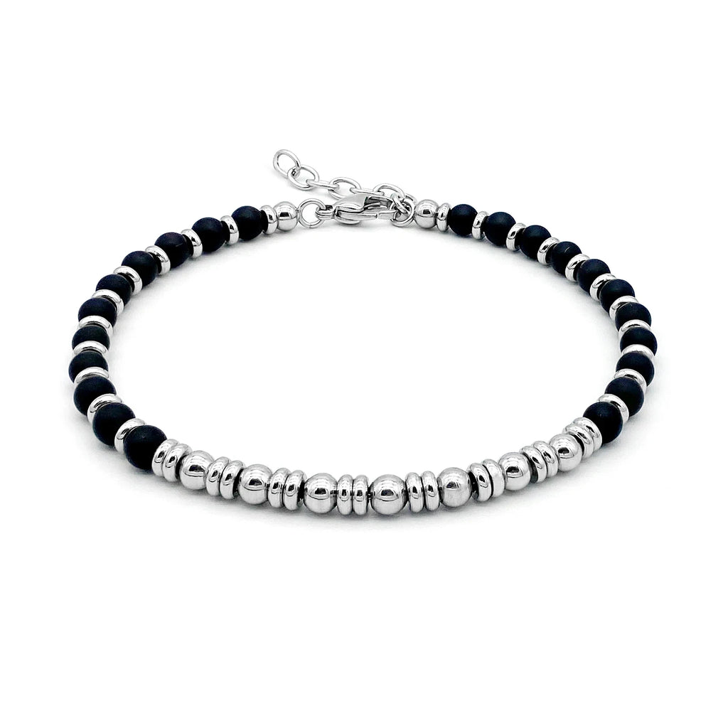Natural Stone & Stainless Steel Beaded Bracelet Collection – Modern Minimal Style – Obsidian | Metta Jewelry