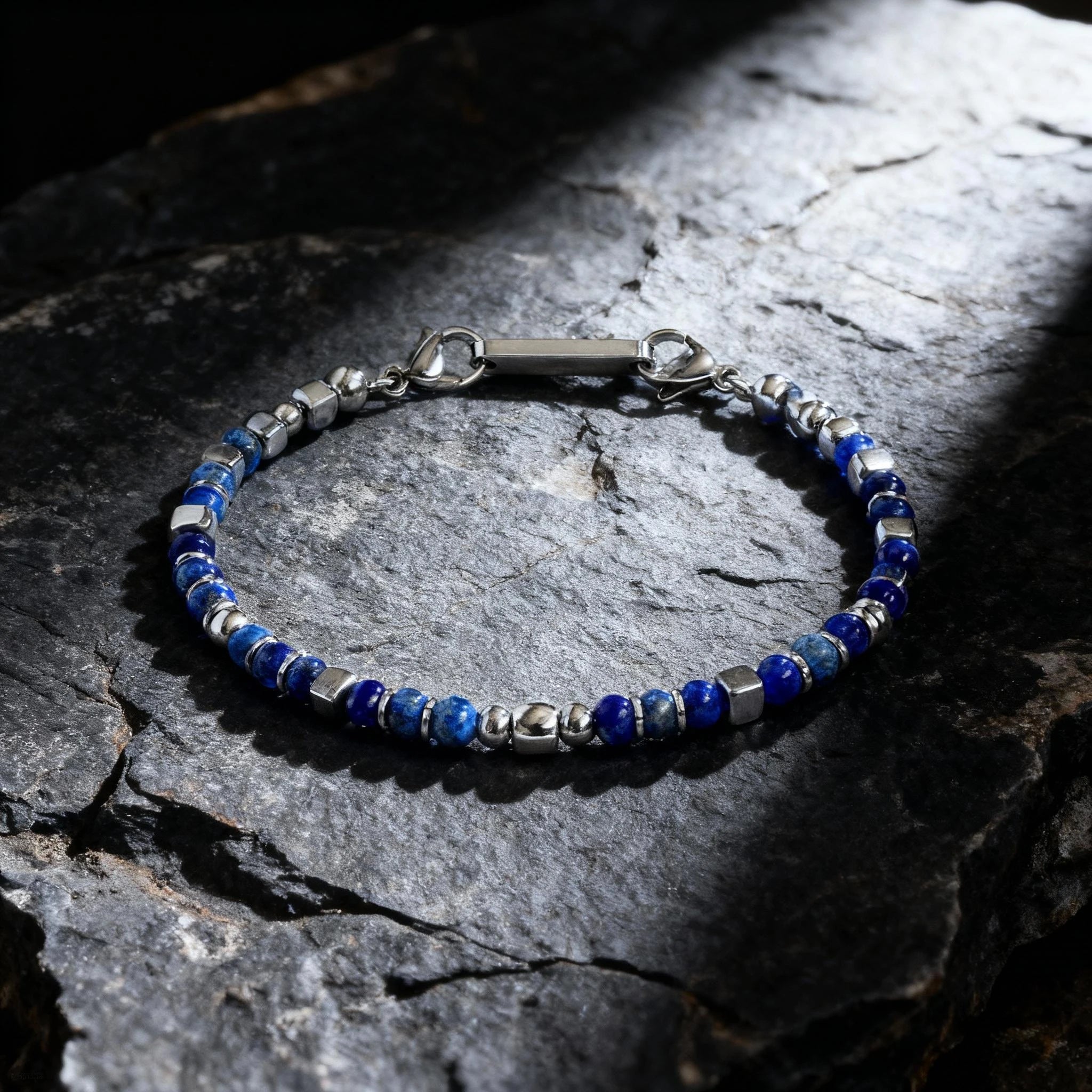 Kyanite & Stainless Steel Bead Bracelet – Modern Minimal Style – | Metta Jewelry