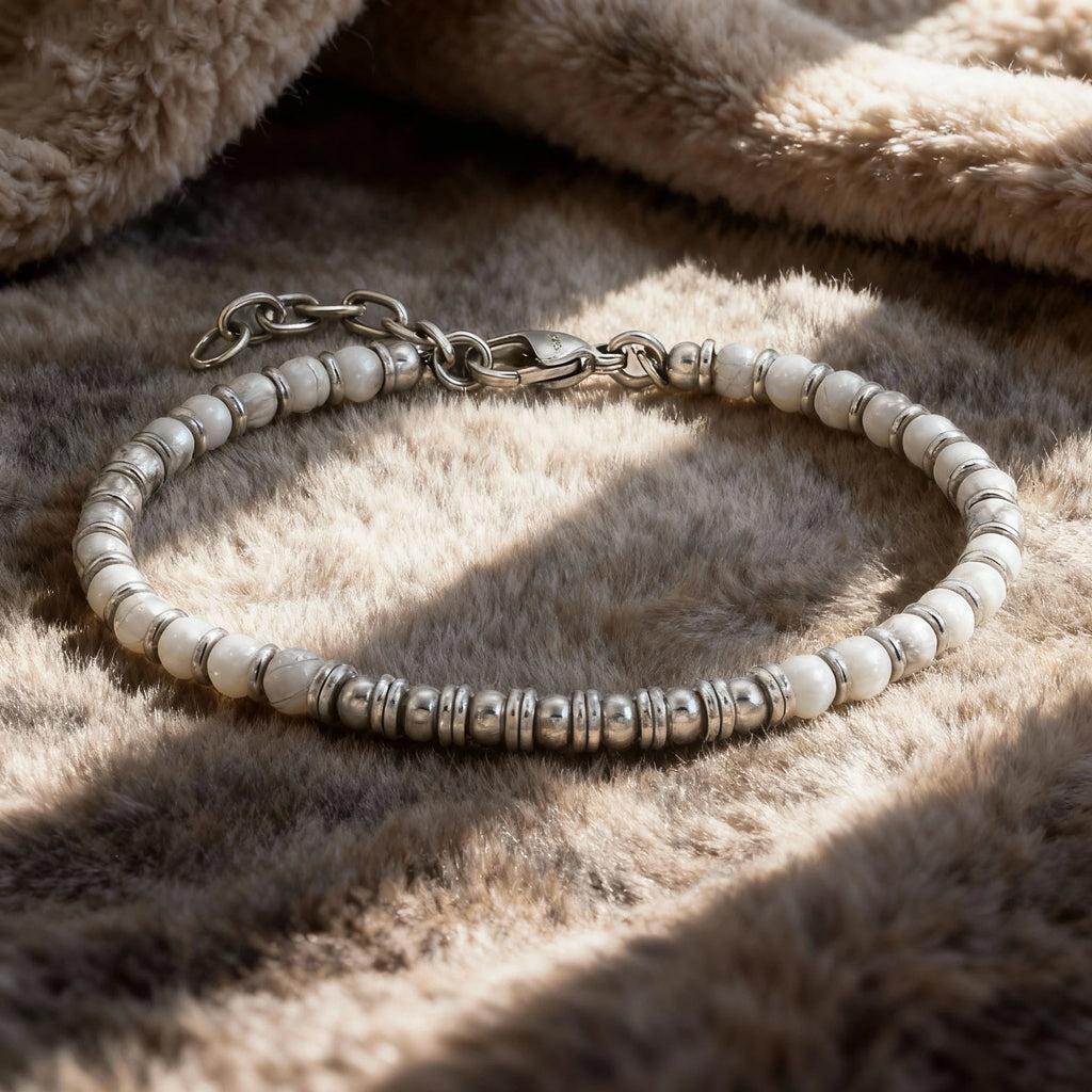 White Howlite & Stainless Steel Spacer Bead Bracelet – | Metta Jewelry