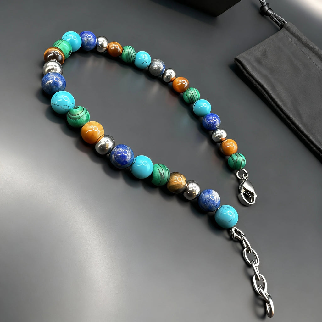 Mixed Natural Stone & Stainless Steel Bead Bracelet – Modern Minimal Style – | Metta Jewelry