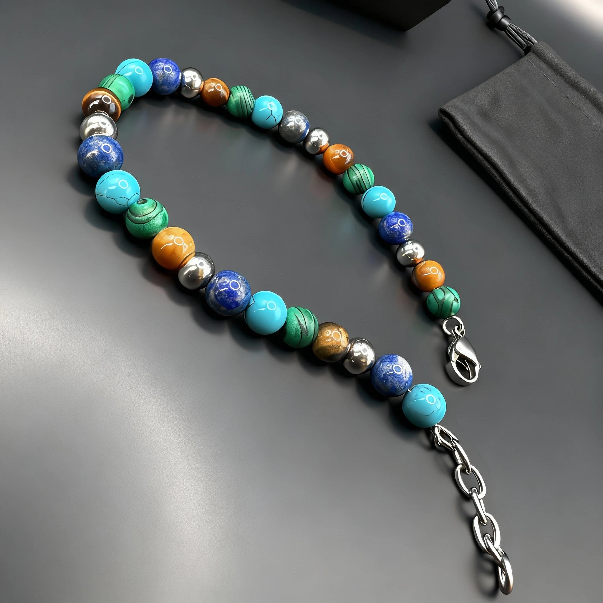 Mixed Natural Stone & Stainless Steel Bead Bracelet – Modern Minimal Style – | Metta Jewelry