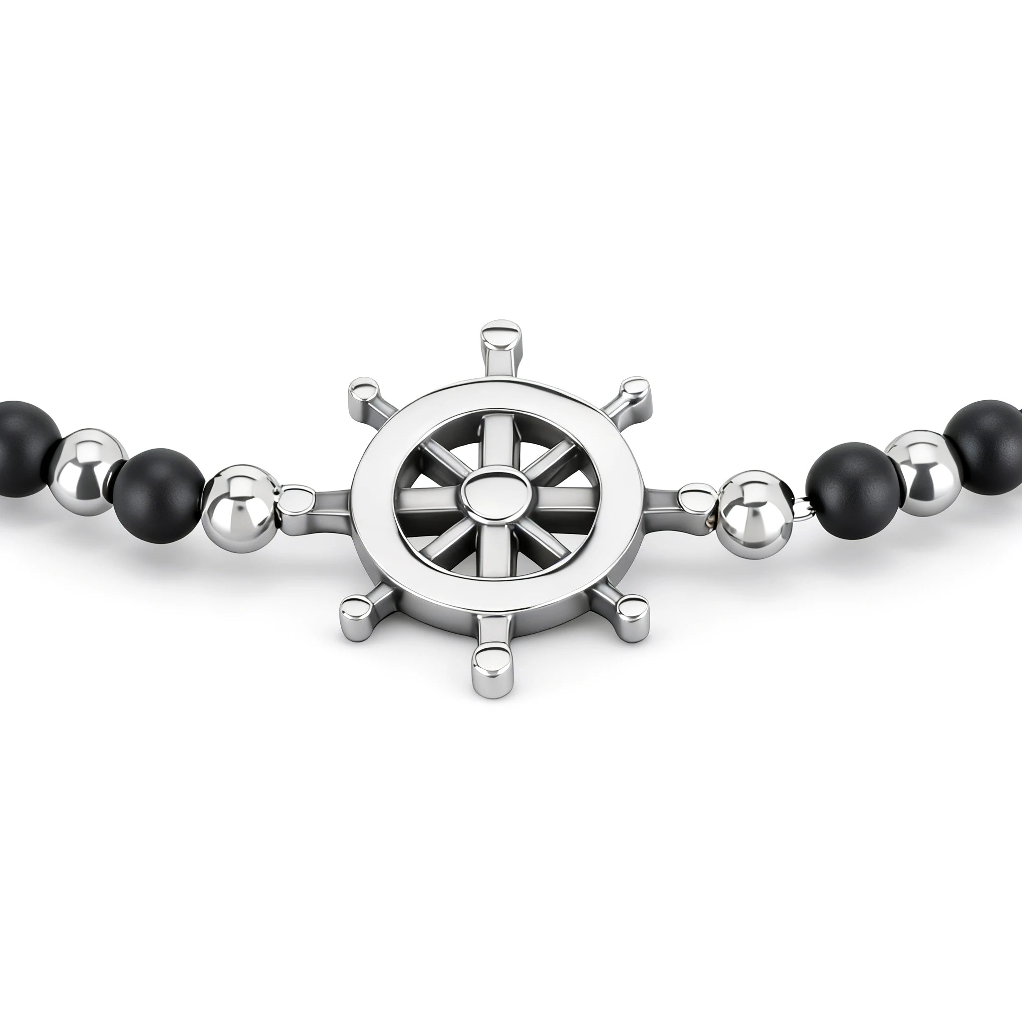 Obsidian & Stainless Steel Rudder Bead Bracelet – Modern Minimal Style – | Metta Jewelry