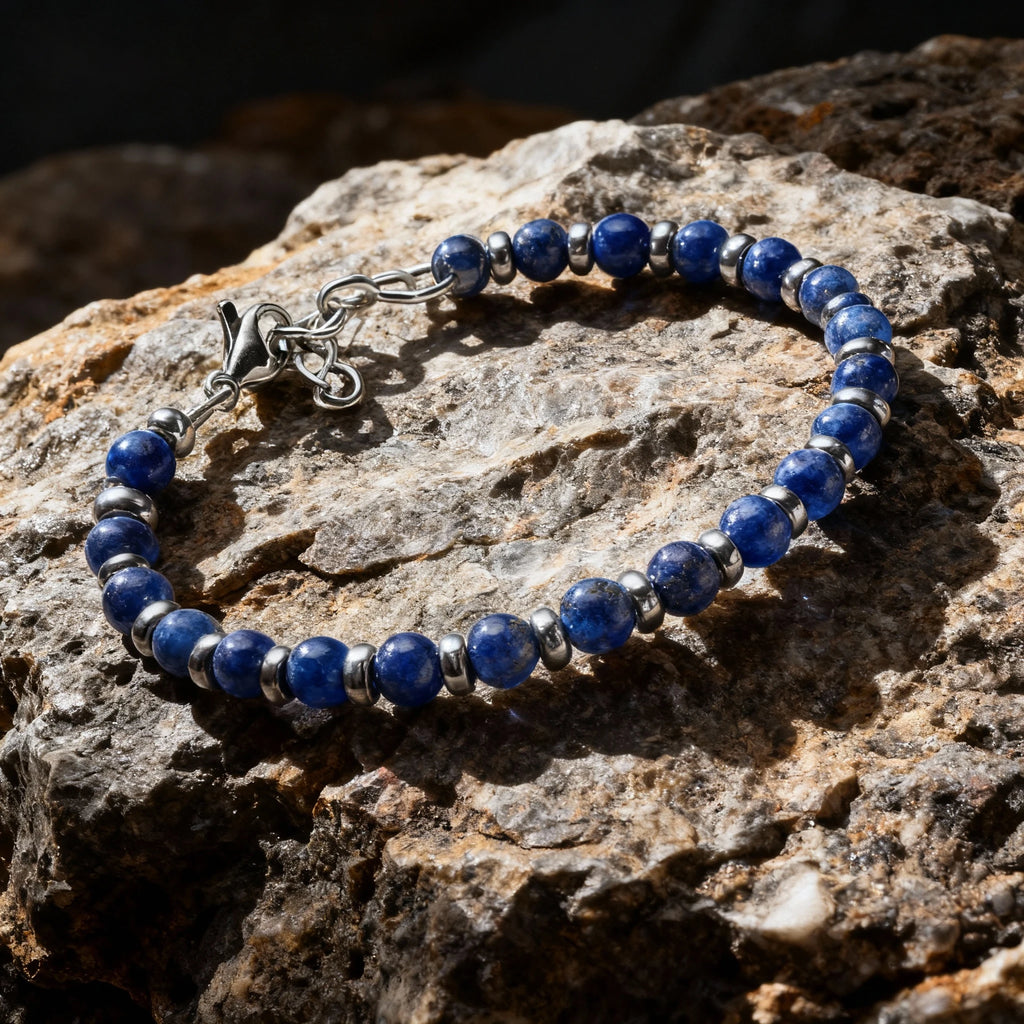 Blue Kyanite & Steel Spacer Bead Bracelet – Modern Minimal Style – | Metta Jewelry