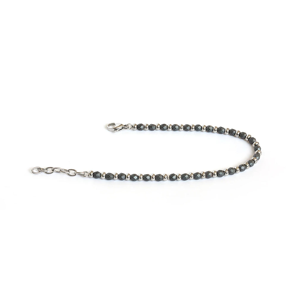 Faceted Bead & Ring Steel Stone Bracelet – Hematite – | Metta Jewelry