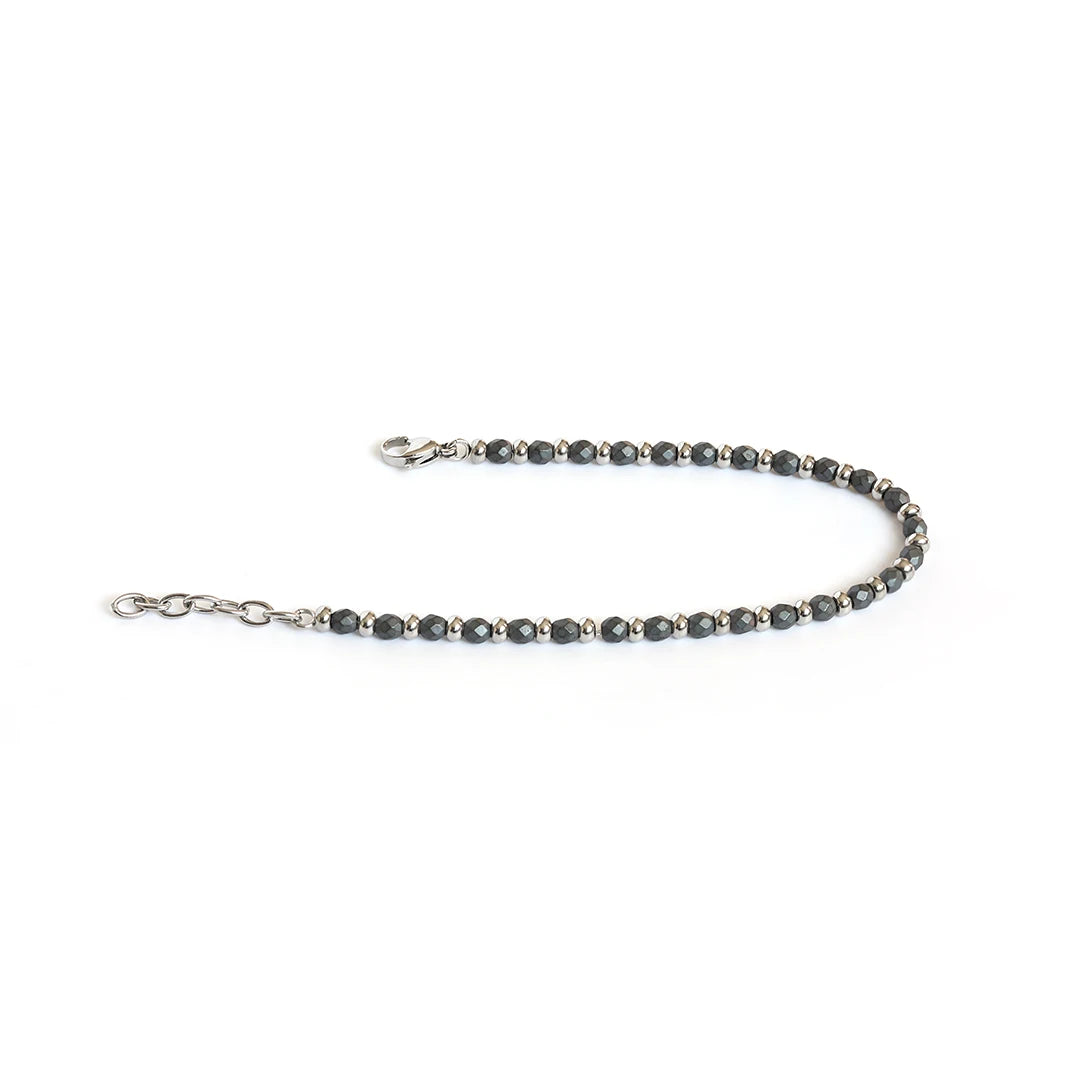 Faceted Bead & Ring Steel Stone Bracelet – Hematite – | Metta Jewelry