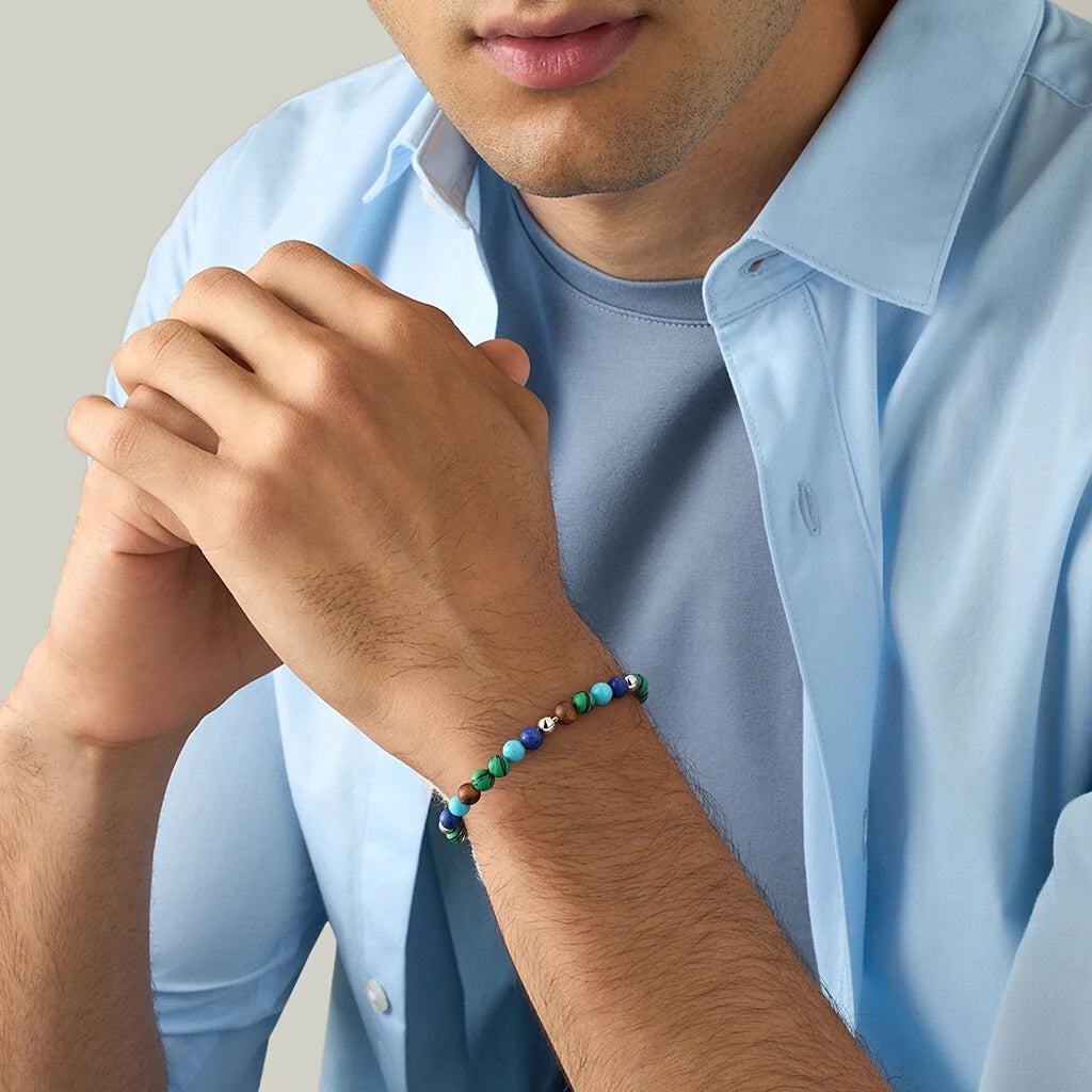 Mixed Natural Stone & Stainless Steel Bead Bracelet – Modern Minimal Style – | Metta Jewelry