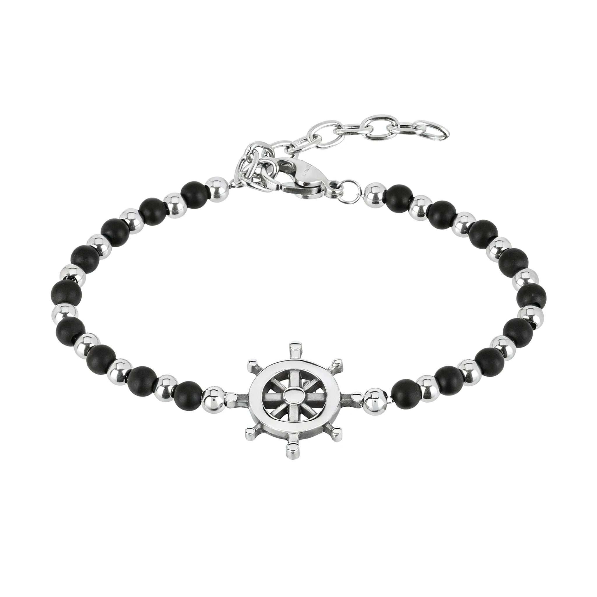 Obsidian & Stainless Steel Rudder Bead Bracelet – Modern Minimal Style – | Metta Jewelry