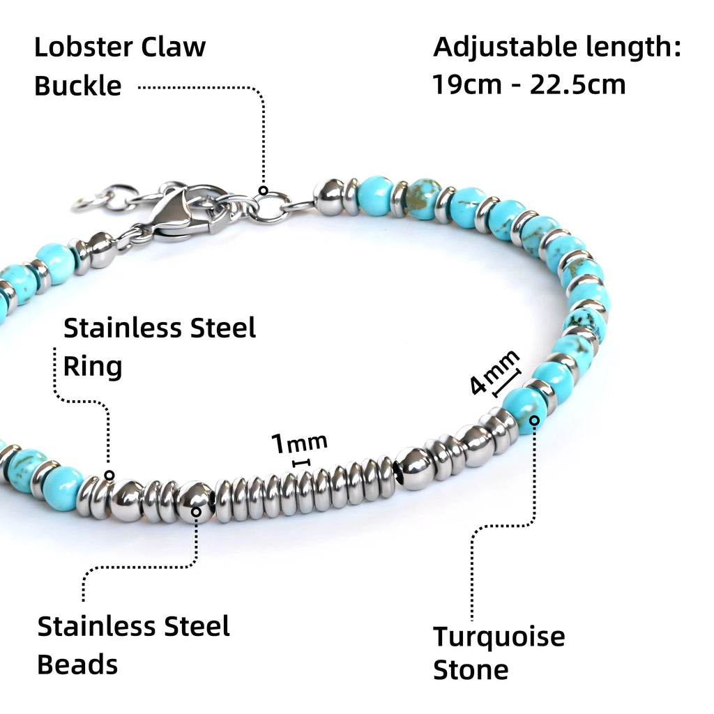 Turquoise & Disc Stainless Steel Bead Bracelet – Modern Minimal Style – | Metta Jewelry