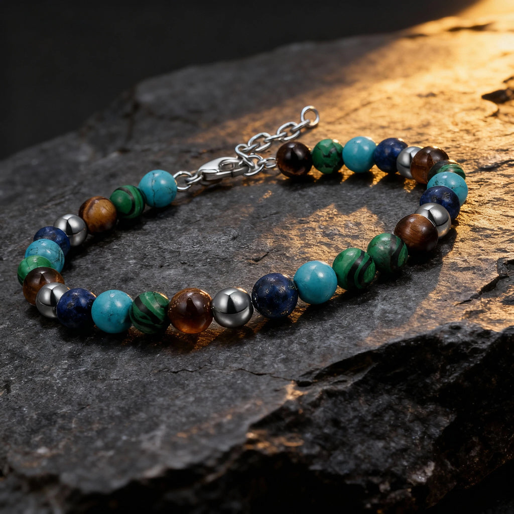 Mixed Natural Stone & Stainless Steel Bead Bracelet – Modern Minimal Style – | Metta Jewelry