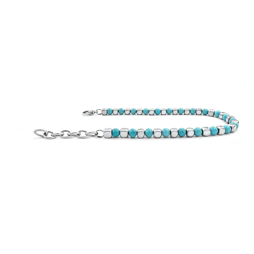 Turquoise & Cube Stainless Steel Bead Bracelet – Modern Minimal Style – | Metta Jewelry