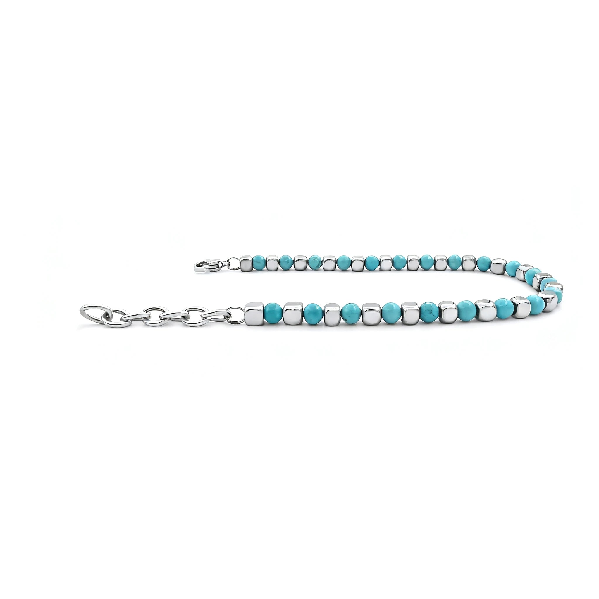 Turquoise & Cube Stainless Steel Bead Bracelet – Modern Minimal Style – | Metta Jewelry