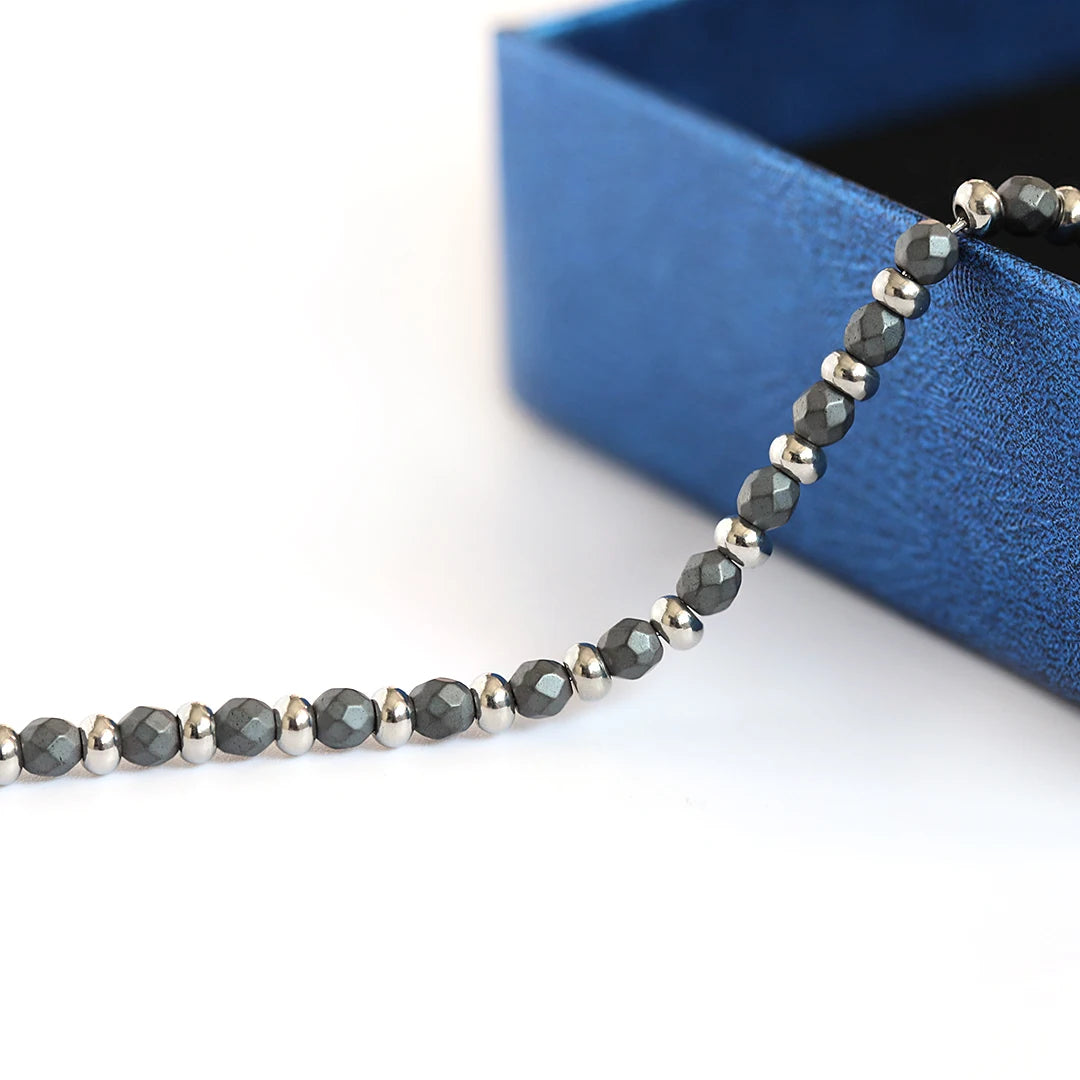 Faceted Bead & Ring Steel Stone Bracelet – Hematite – | Metta Jewelry