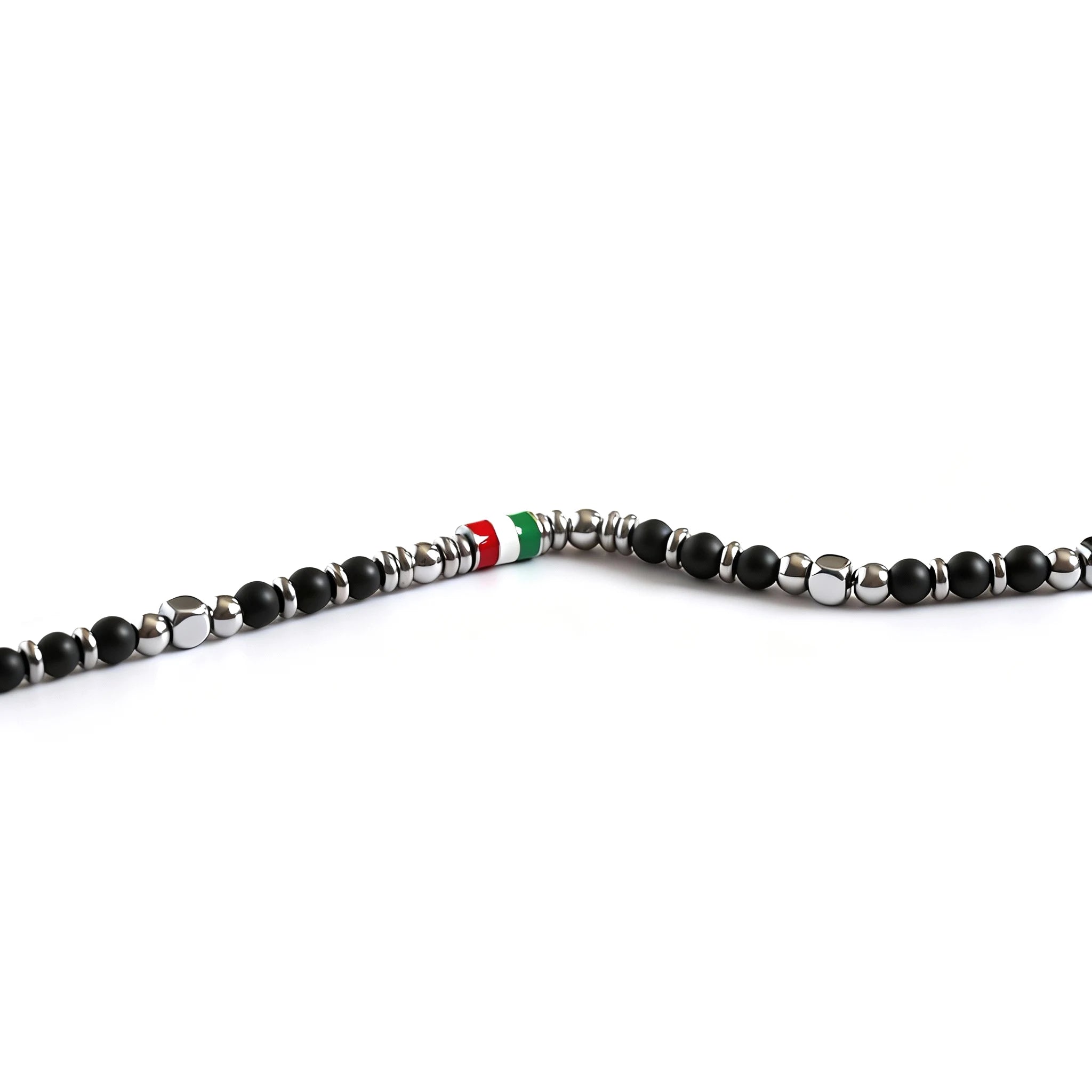 Black Obsidian & Flag Enamel Stainless Steel Bead Bracelet – Modern Minimal Style – | Metta Jewelry