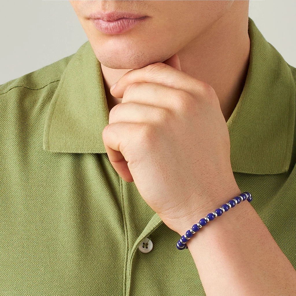 Blue Kyanite & Steel Spacer Bead Bracelet – Modern Minimal Style – | Metta Jewelry
