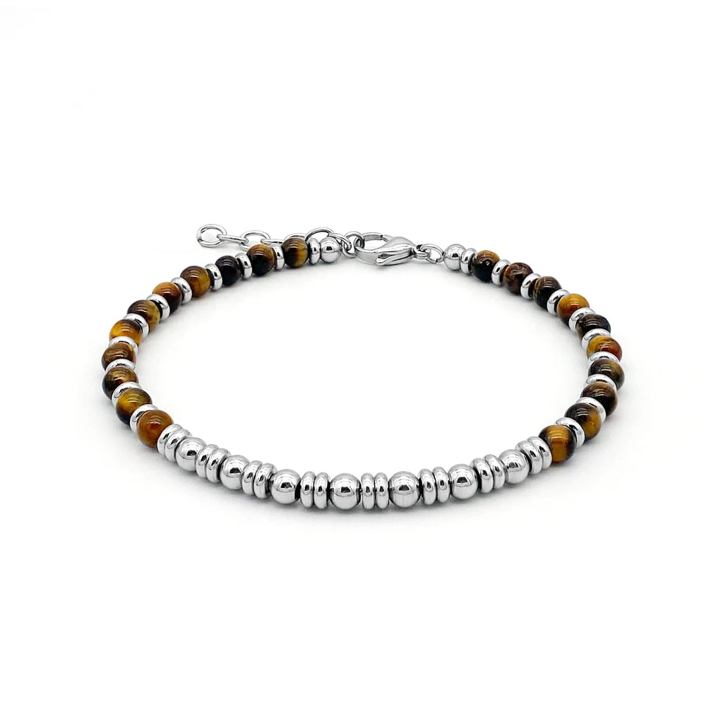Natural Stone & Stainless Steel Beaded Bracelet Collection – Modern Minimal Style – Tiger Eye | Metta Jewelry