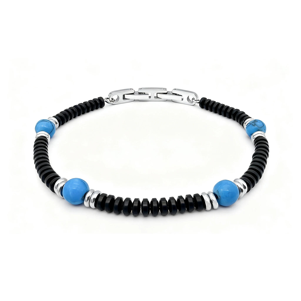 Black Stainless Steel & Turquoise Bead Bracelet – Modern Minimal Style – | Metta Jewelry
