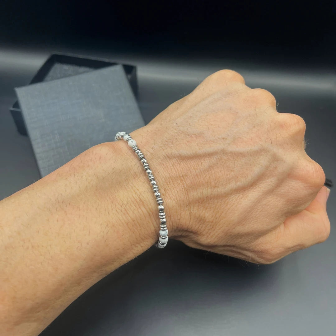 White Howlite & Stainless Steel Spacer Bead Bracelet – | Metta Jewelry