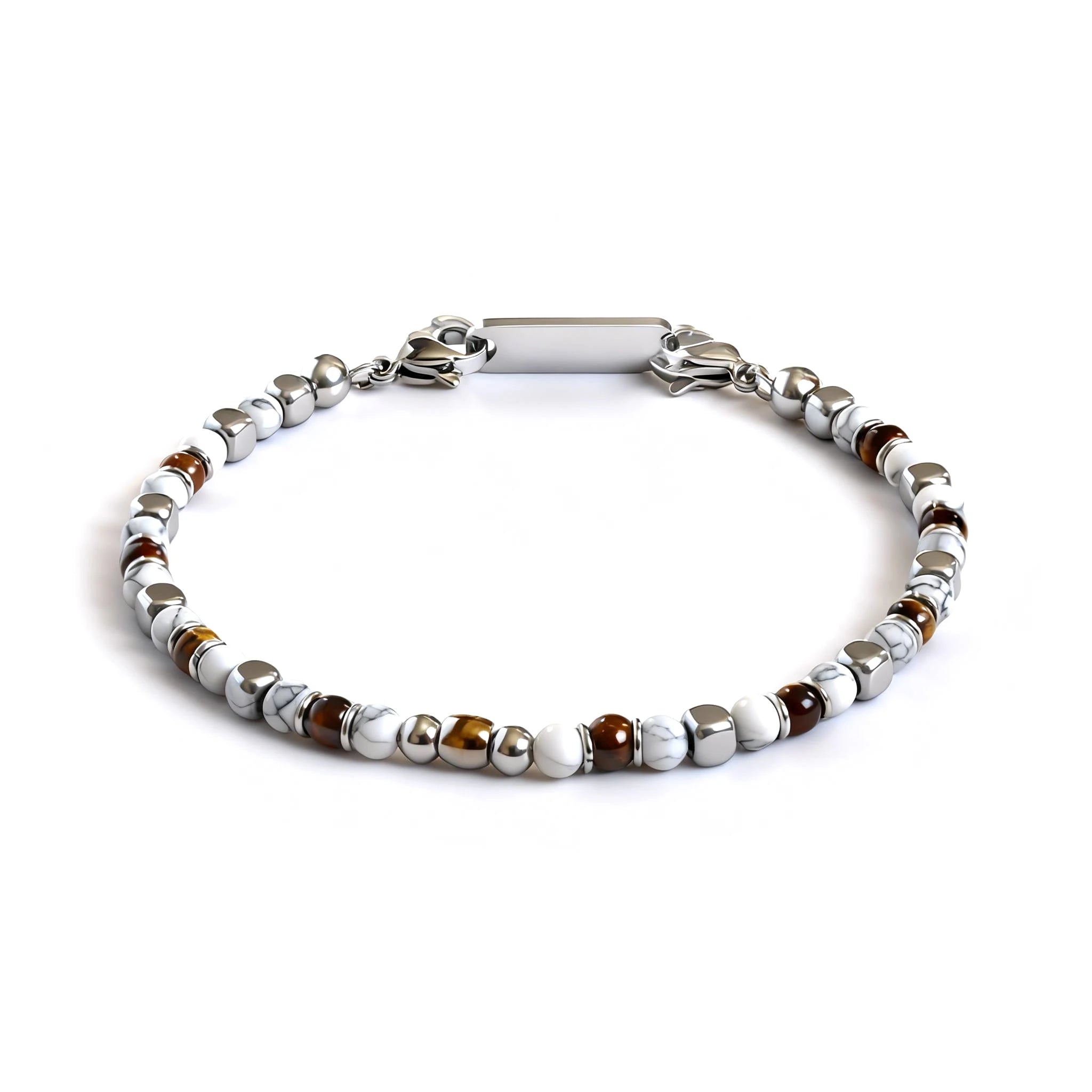 Tiger’s Eye & Turquoise Stainless Steel Bead Bracelet – Modern Minimal Style – 20 add 2cm | Metta Jewelry