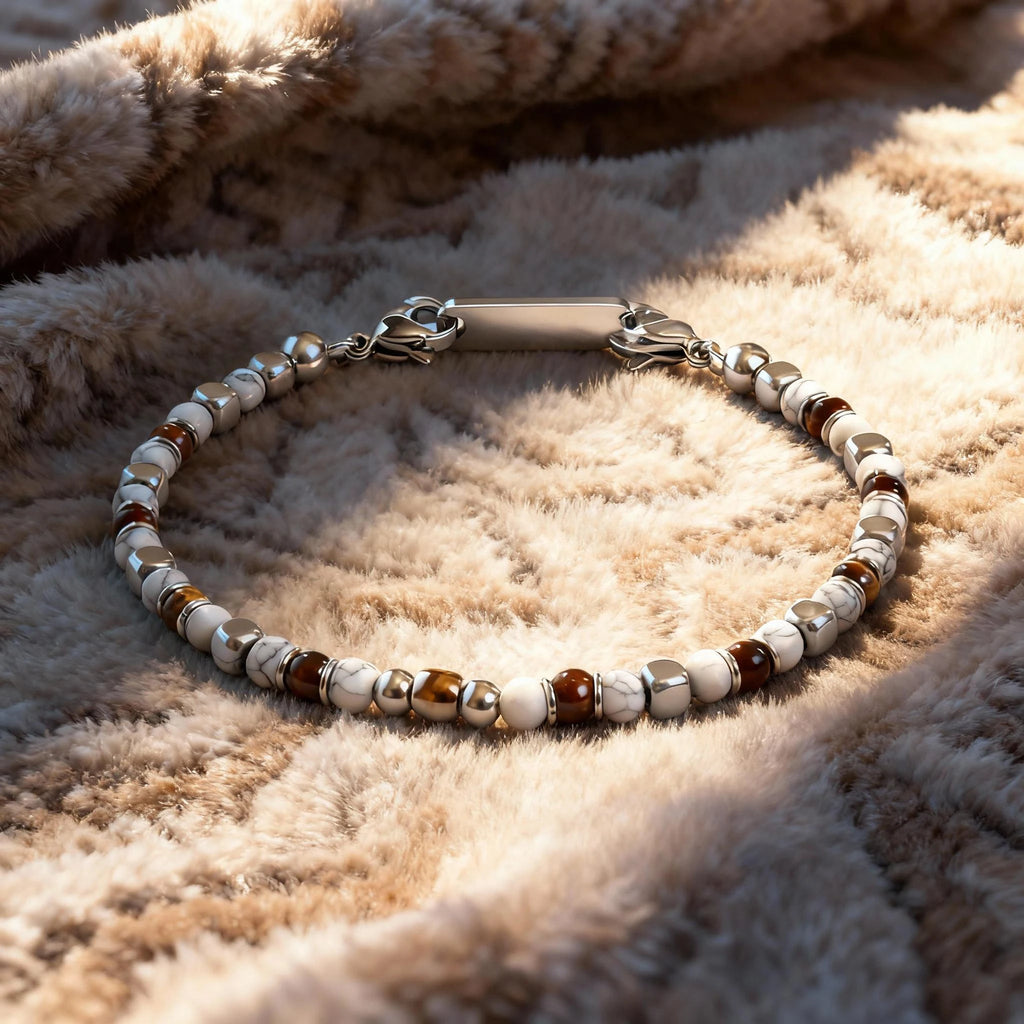 Tiger’s Eye & Turquoise Stainless Steel Bead Bracelet – Modern Minimal Style – | Metta Jewelry