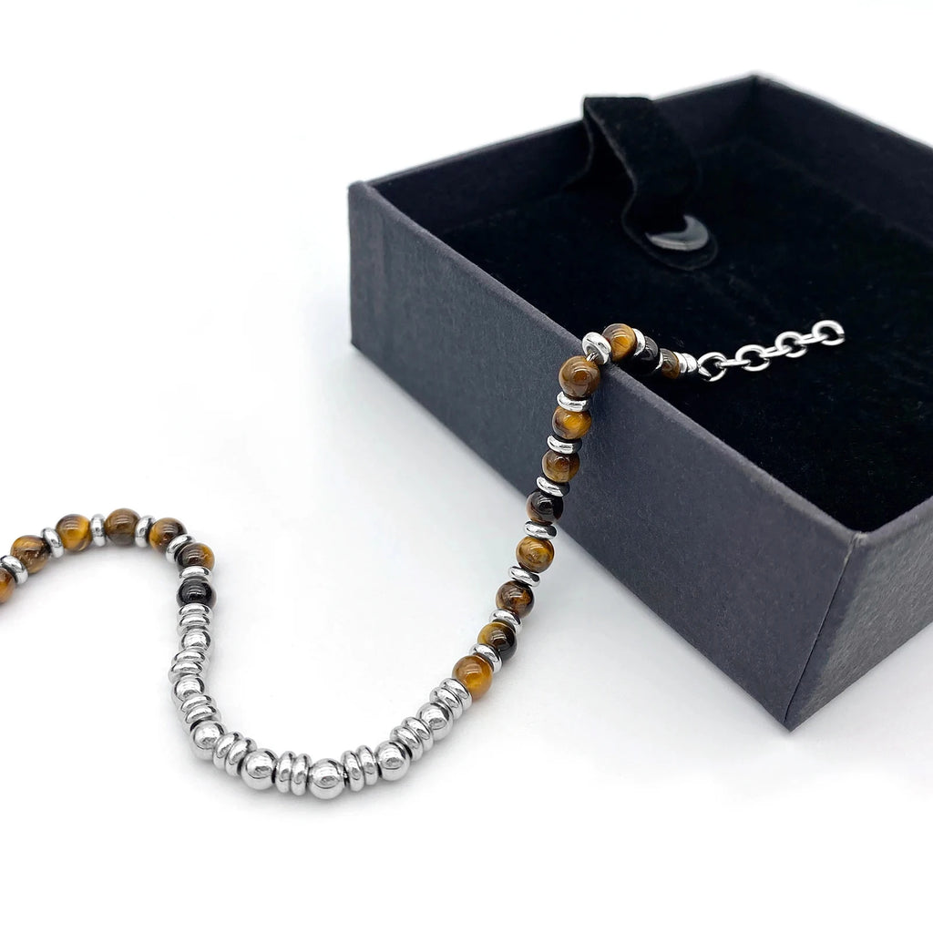 Natural Stone & Stainless Steel Beaded Bracelet Collection – Modern Minimal Style – | Metta Jewelry