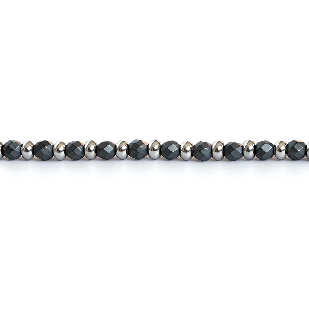 Faceted Bead & Ring Steel Stone Bracelet – Hematite – | Metta Jewelry