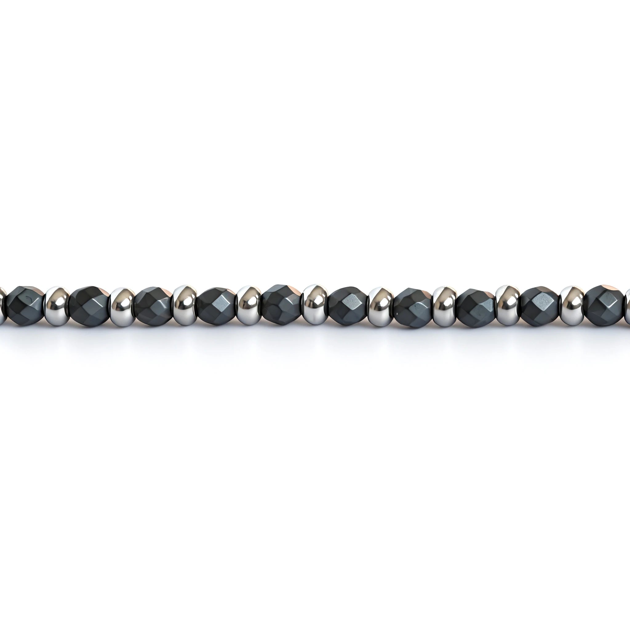 Faceted Bead & Ring Steel Stone Bracelet – Hematite – | Metta Jewelry