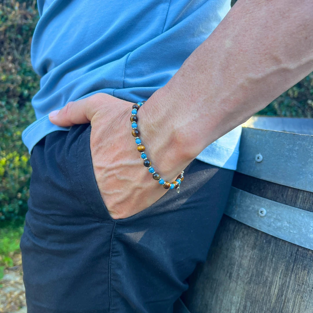 Turquoise & Tiger’s Eye Steel Spacer Bead Bracelet – | Metta Jewelry
