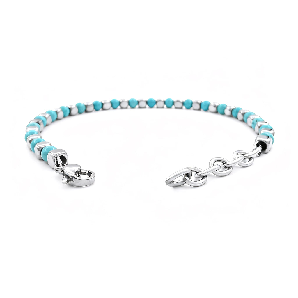 Turquoise & Cube Stainless Steel Bead Bracelet – Modern Minimal Style – | Metta Jewelry