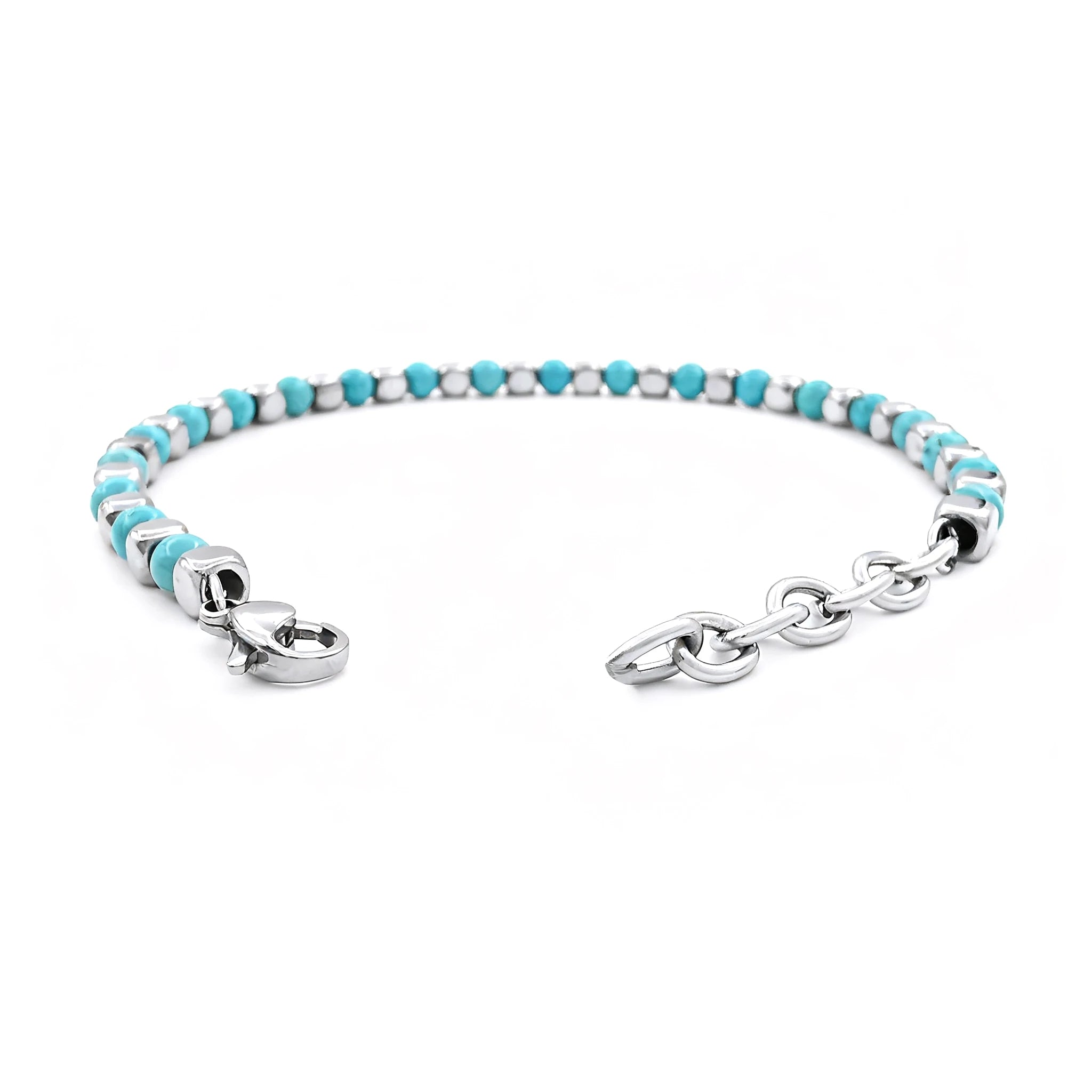 Turquoise & Cube Stainless Steel Bead Bracelet – Modern Minimal Style – | Metta Jewelry