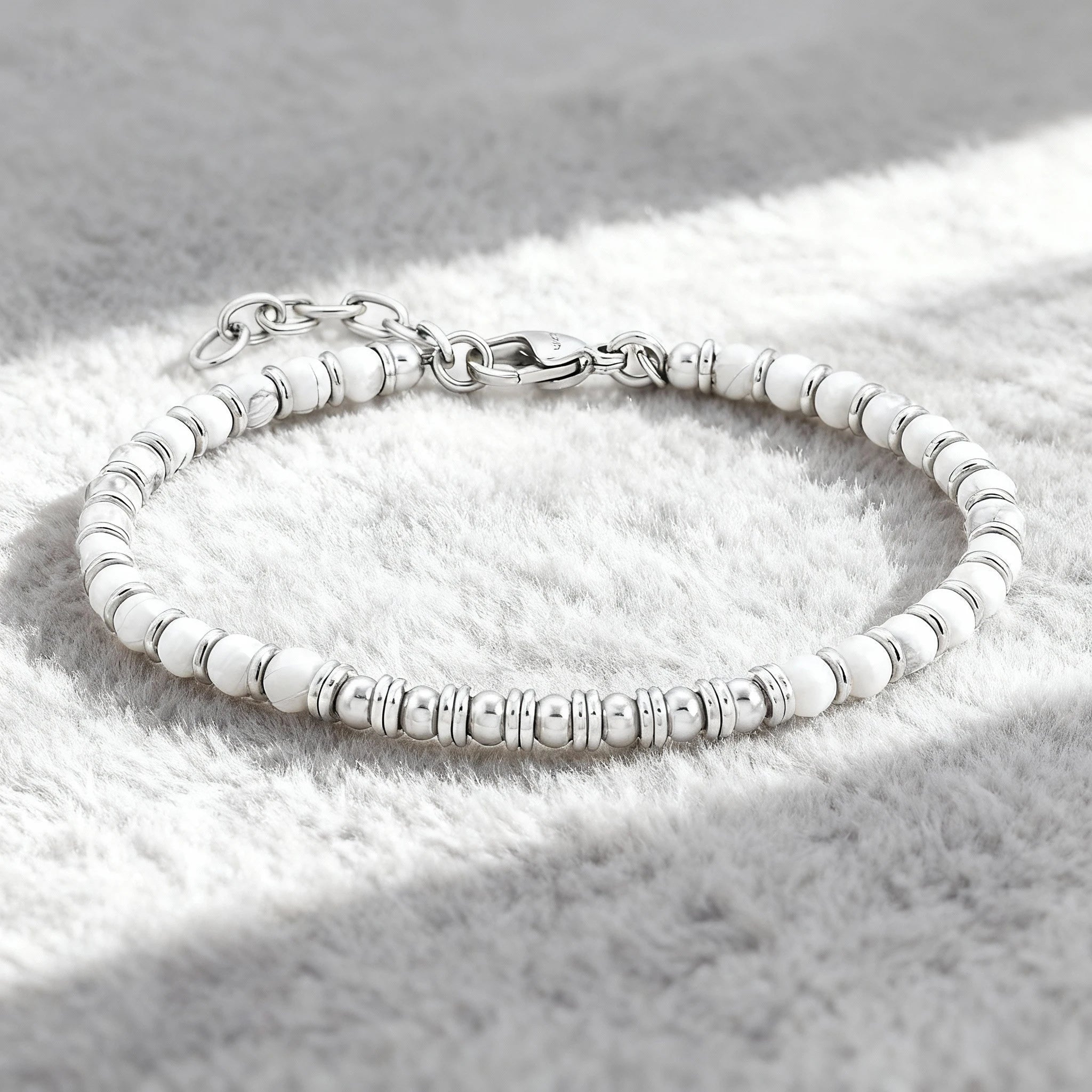 White Howlite & Stainless Steel Spacer Bead Bracelet – | Metta Jewelry