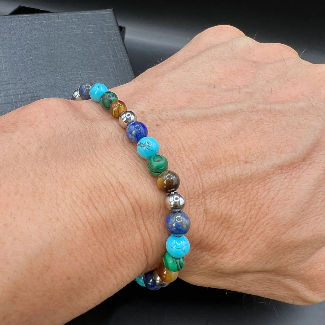 Mixed Natural Stone & Stainless Steel Bead Bracelet – Modern Minimal Style – | Metta Jewelry
