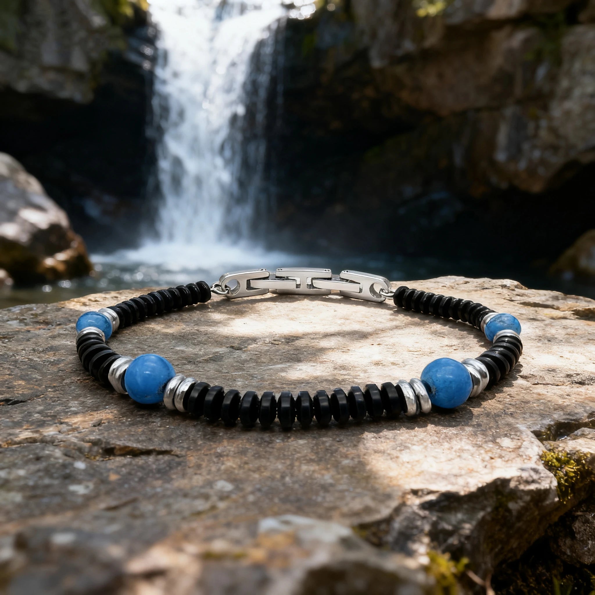 Black Stainless Steel & Turquoise Bead Bracelet – Modern Minimal Style – | Metta Jewelry