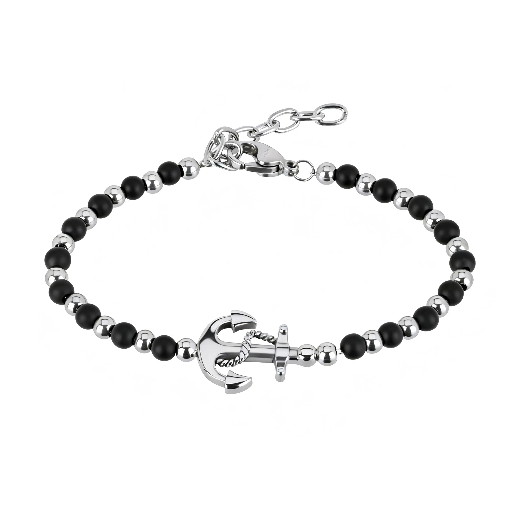 Obsidian & Stainless Steel Anchor Bead Bracelet – Modern Minimal Style – | Metta Jewelry