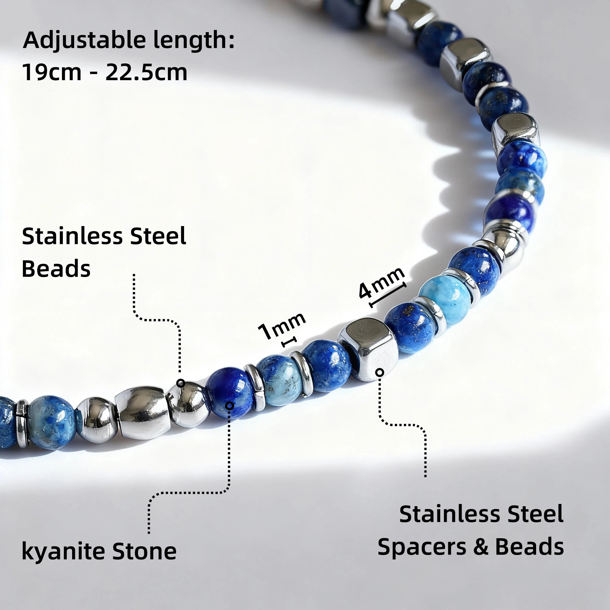 Kyanite & Stainless Steel Bead Bracelet – Modern Minimal Style – | Metta Jewelry