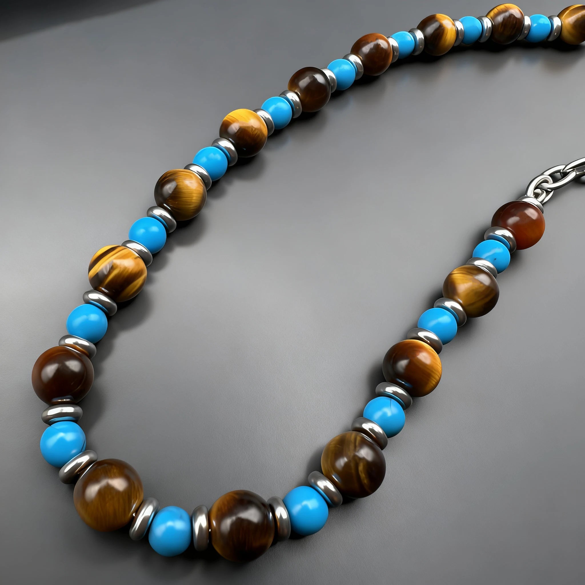 Turquoise & Tiger’s Eye Steel Spacer Bead Bracelet – | Metta Jewelry