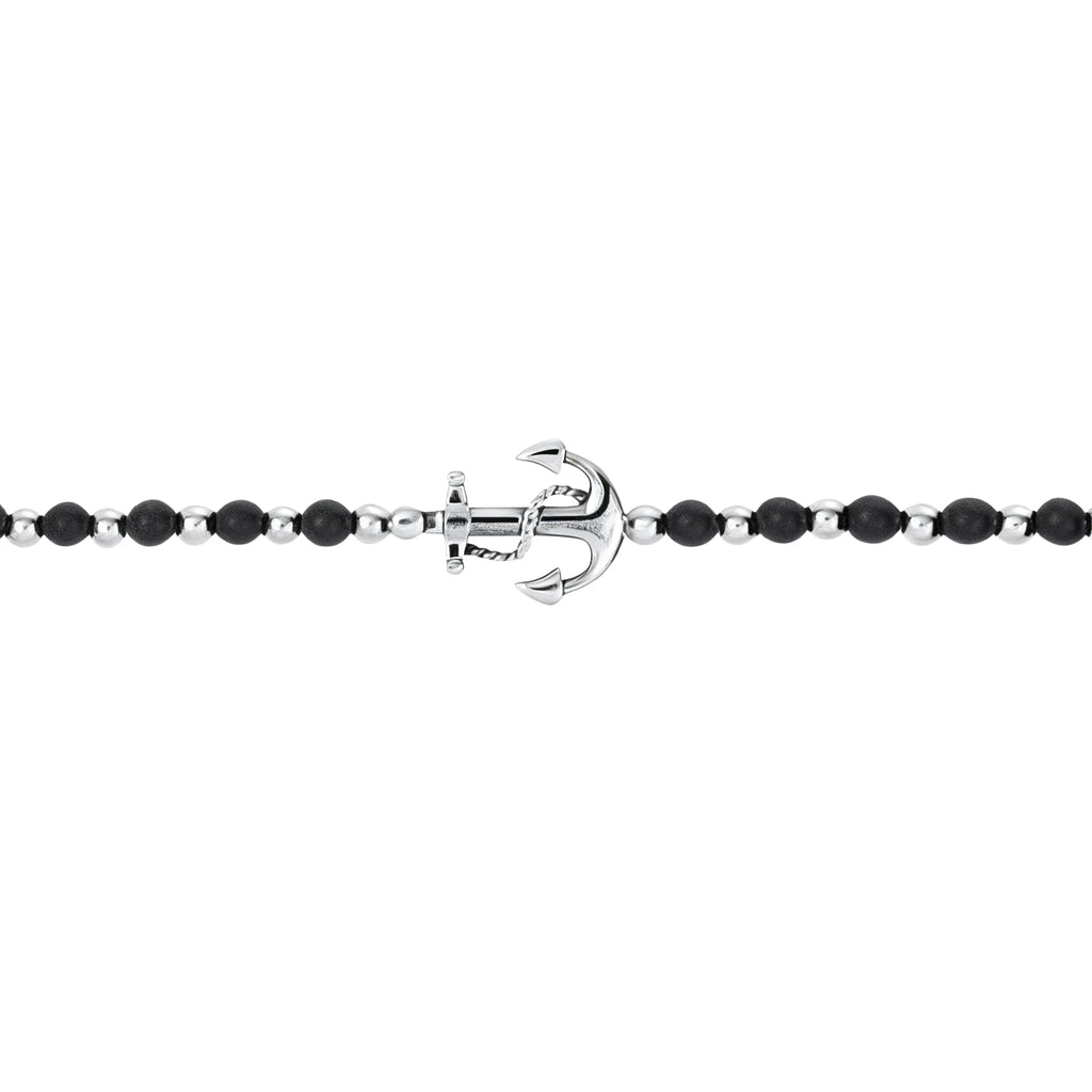 Obsidian & Stainless Steel Anchor Bead Bracelet – Modern Minimal Style – | Metta Jewelry