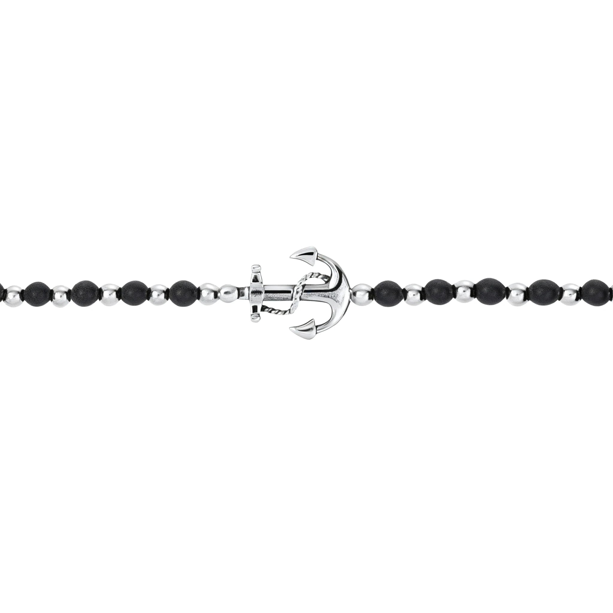 Obsidian & Stainless Steel Anchor Bead Bracelet – Modern Minimal Style – | Metta Jewelry
