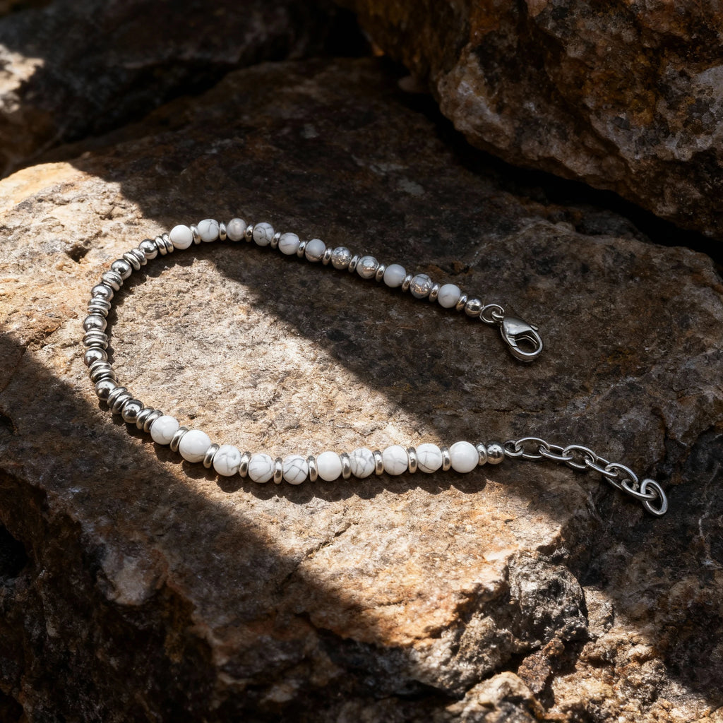 White Howlite & Stainless Steel Spacer Bead Bracelet – | Metta Jewelry