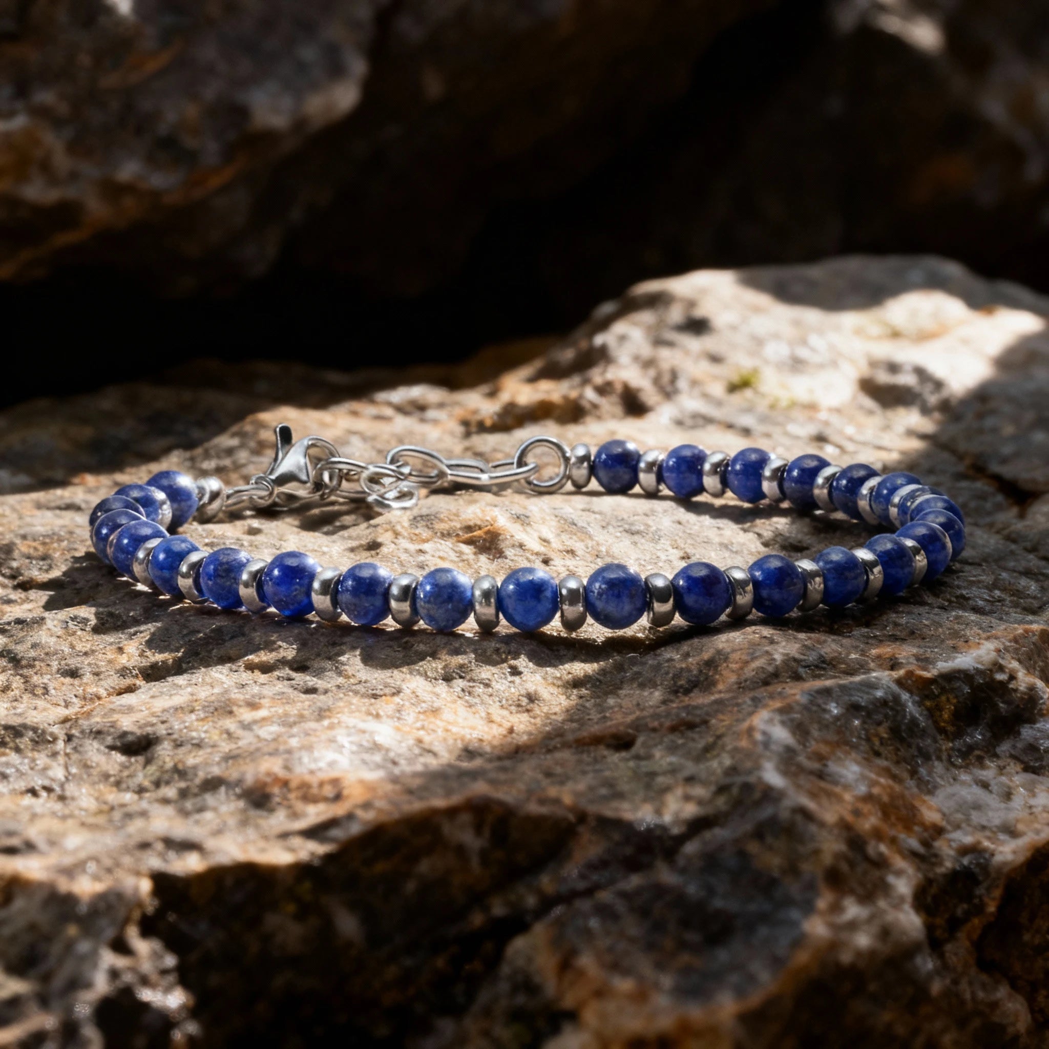 Blue Kyanite & Steel Spacer Bead Bracelet – Modern Minimal Style – | Metta Jewelry