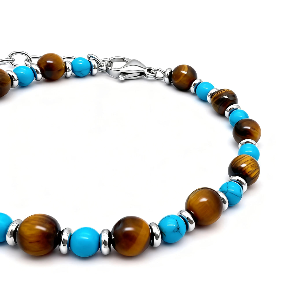 Turquoise & Tiger’s Eye Steel Spacer Bead Bracelet – | Metta Jewelry