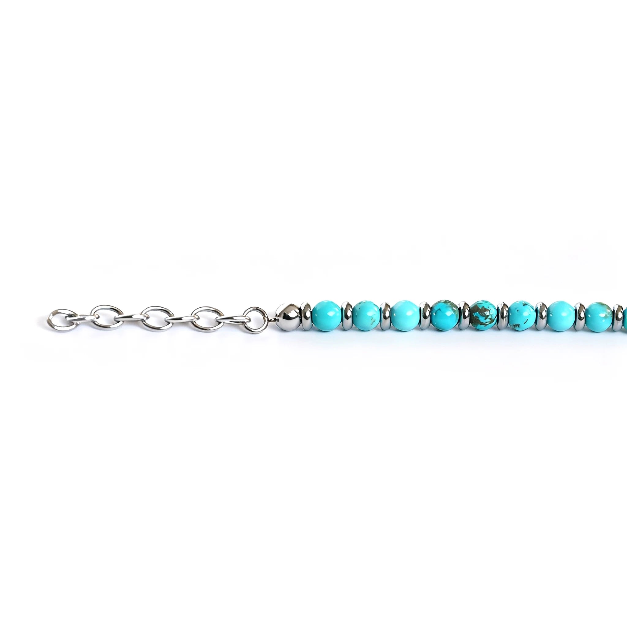 Turquoise & White Pearl Steel Ring Bead Bracelet – Modern Minimal Style – | Metta Jewelry