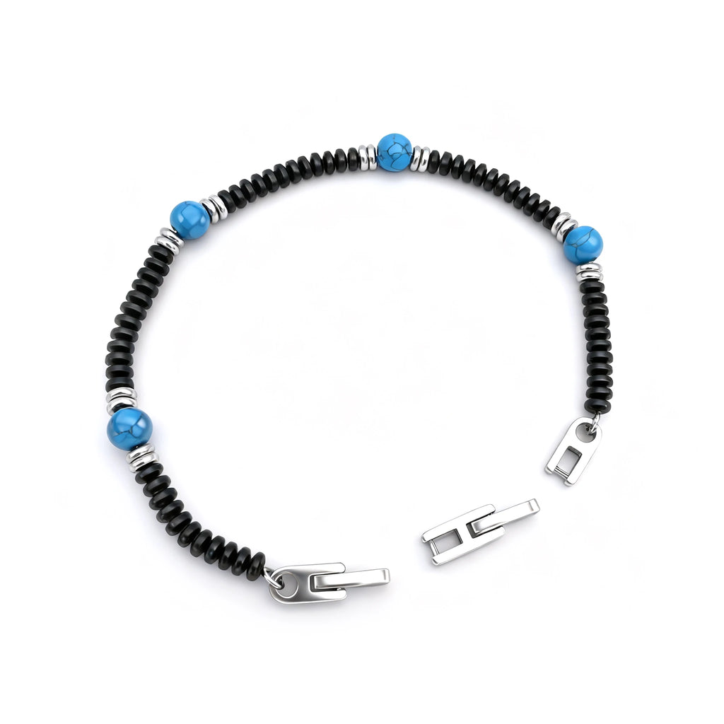 Black Stainless Steel & Turquoise Bead Bracelet – Modern Minimal Style – | Metta Jewelry