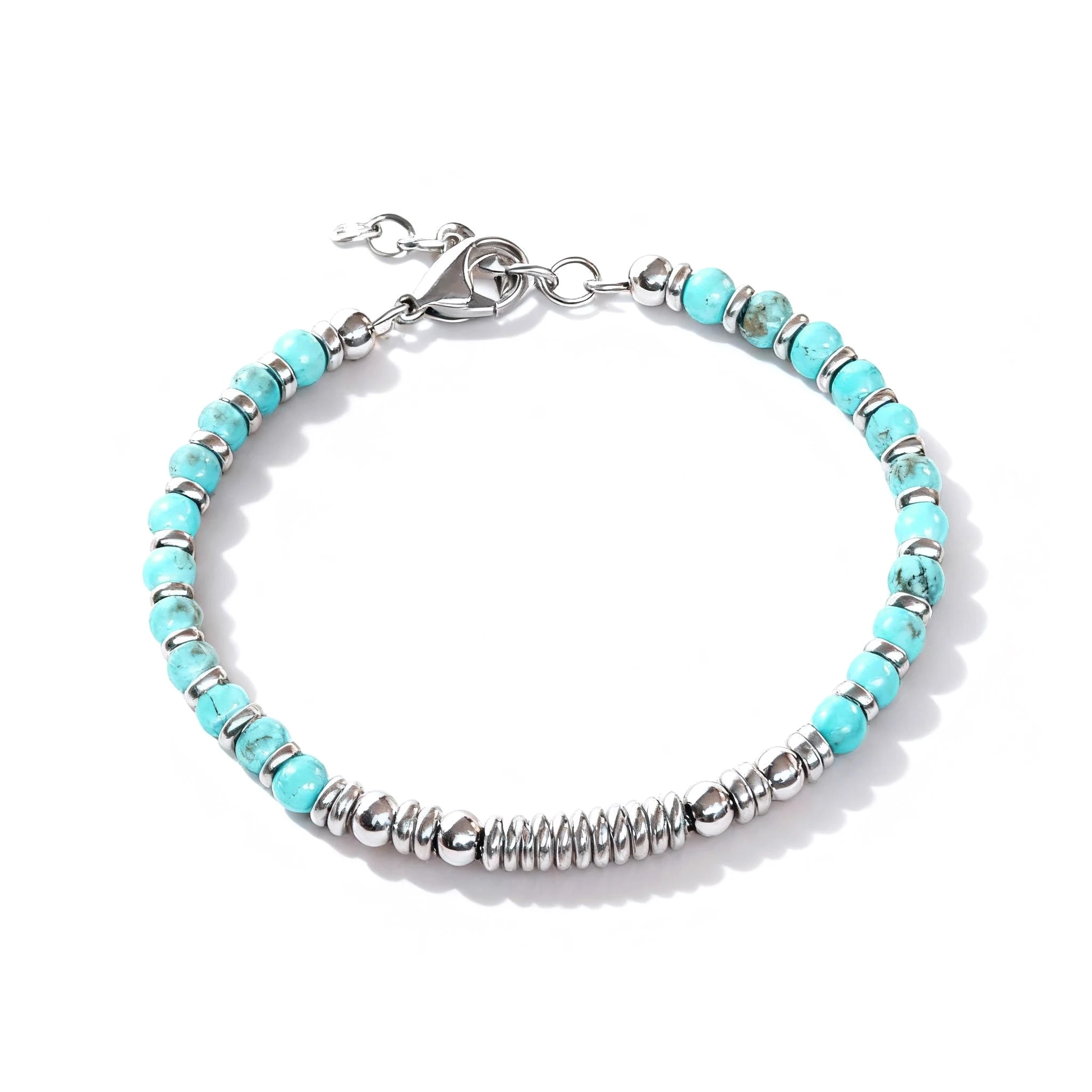 Turquoise & Disc Stainless Steel Bead Bracelet – Modern Minimal Style – | Metta Jewelry