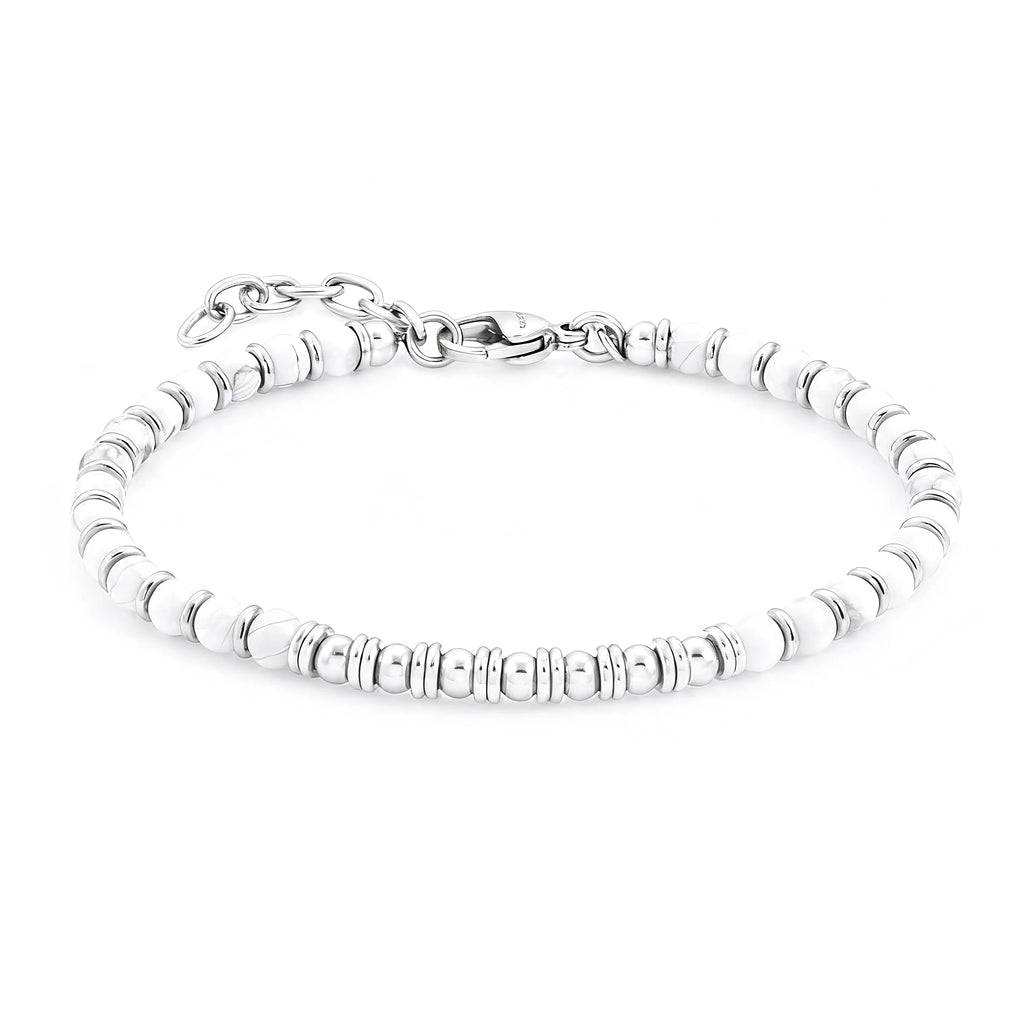 White Howlite & Stainless Steel Spacer Bead Bracelet – | Metta Jewelry