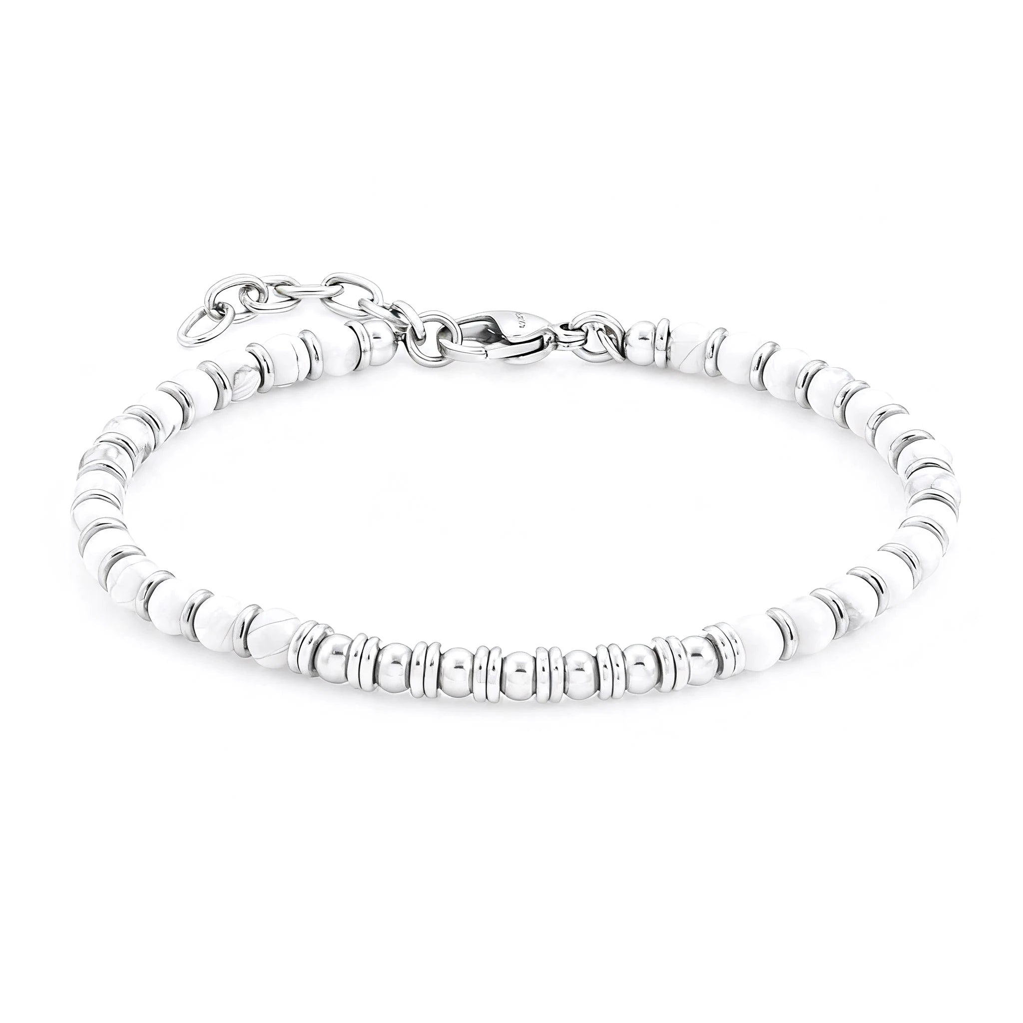 White Howlite & Stainless Steel Spacer Bead Bracelet – | Metta Jewelry