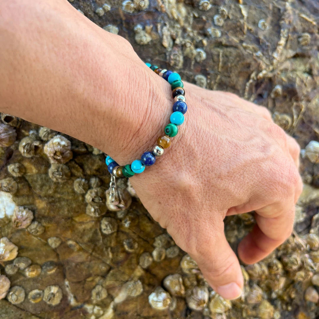 Mixed Natural Stone & Stainless Steel Bead Bracelet – Modern Minimal Style – | Metta Jewelry