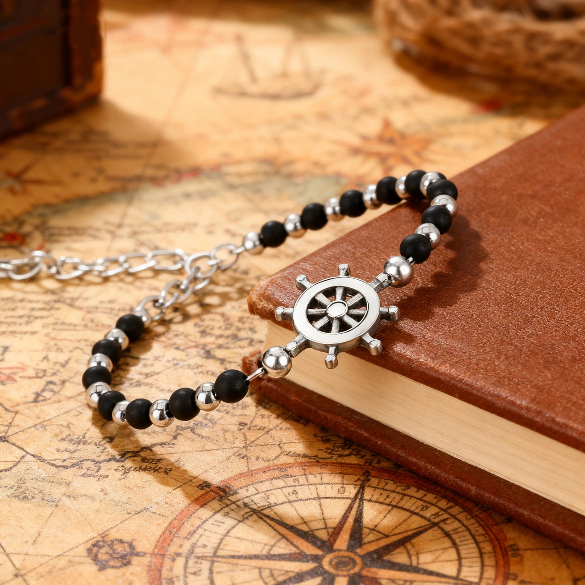 Obsidian & Stainless Steel Rudder Bead Bracelet – Modern Minimal Style – | Metta Jewelry